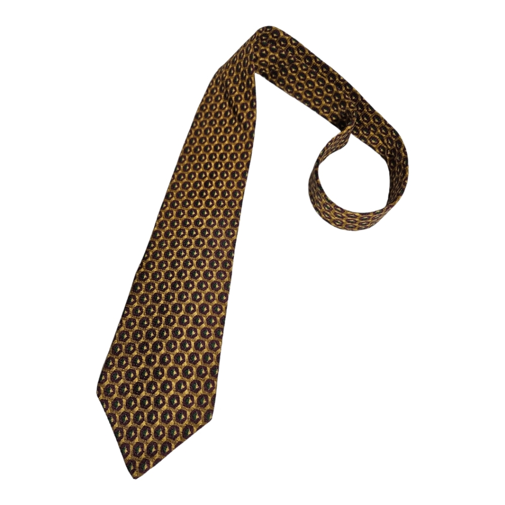 PAUL STUART Gold/Green Geometric Silk LUXURY Tie HANDMADE CANADA